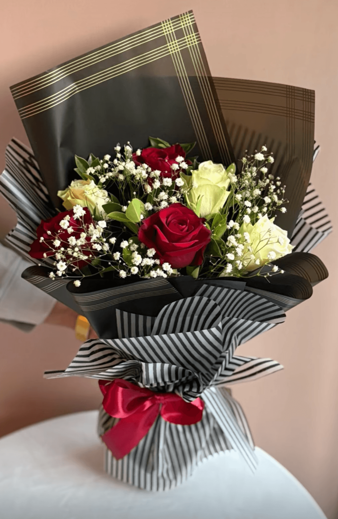 Timeless Love — Red & White Rose Bouquet